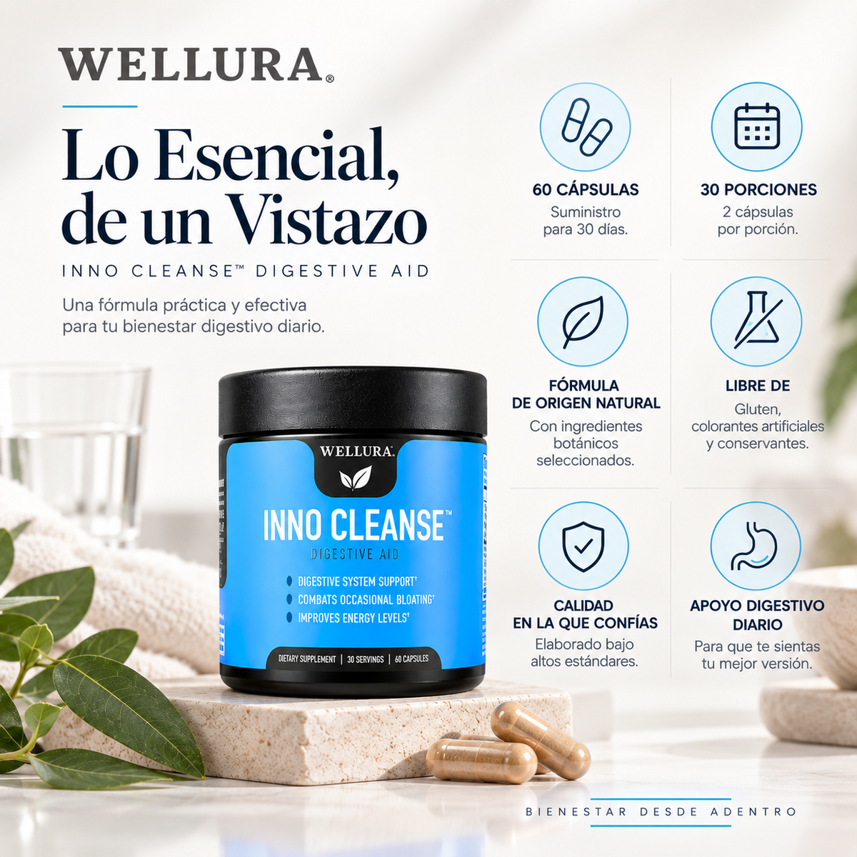 Wellura Inno Cleanse – Desintoxicación Natural de 14 Días para el Intestino, Suplemento Digestivo Sin Gluten