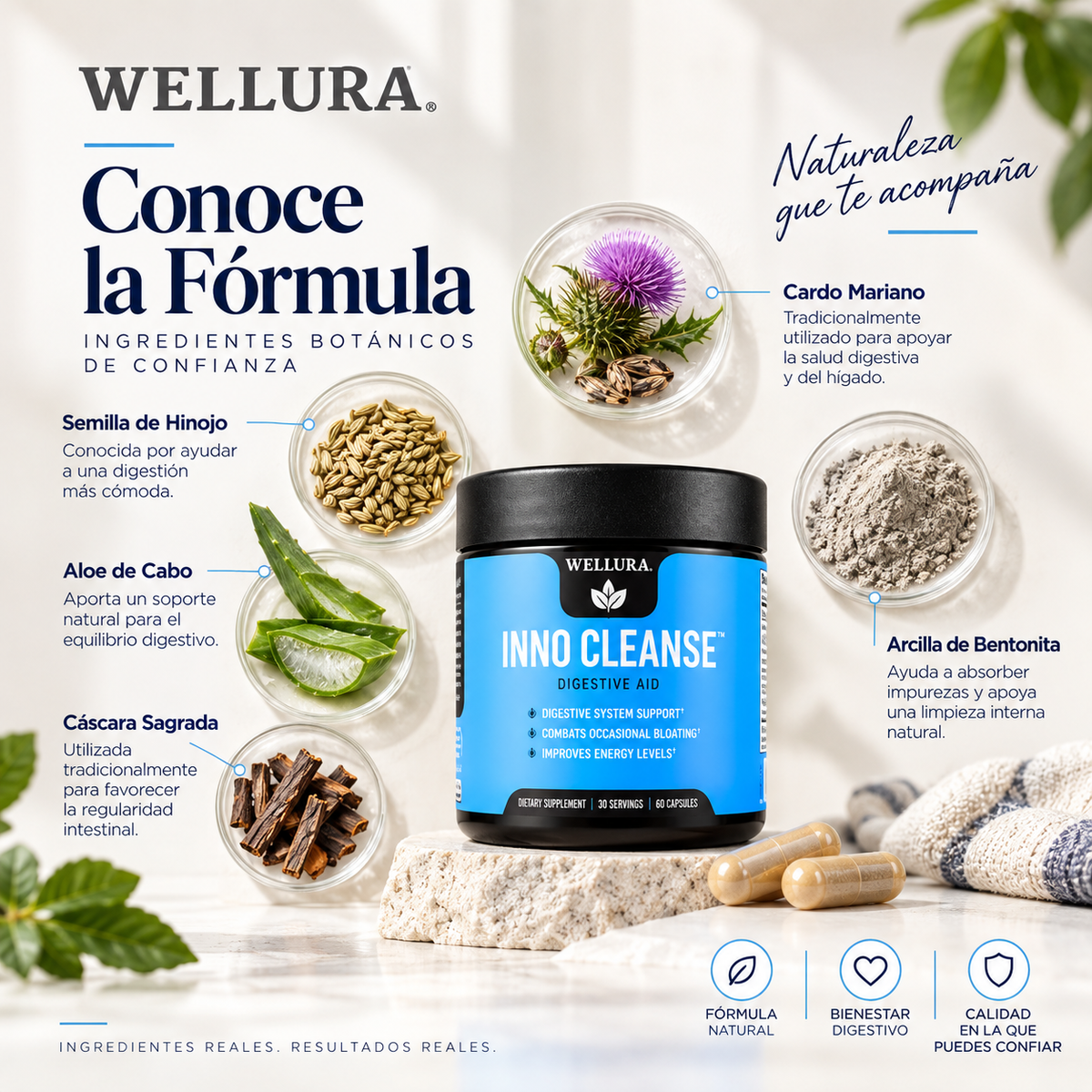Wellura Inno Cleanse – Desintoxicación Natural de 14 Días para el Intestino, Suplemento Digestivo Sin Gluten