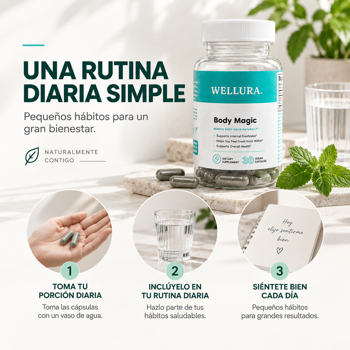 WELLURA® Body Magic — Cápsulas de Clorofila Antiolor y Desintoxicantes